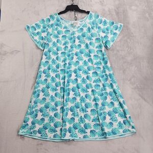 Vintage Cozee Corner Sleepshirt Womens XL Blue Floral Silky V-Neck Nightgown